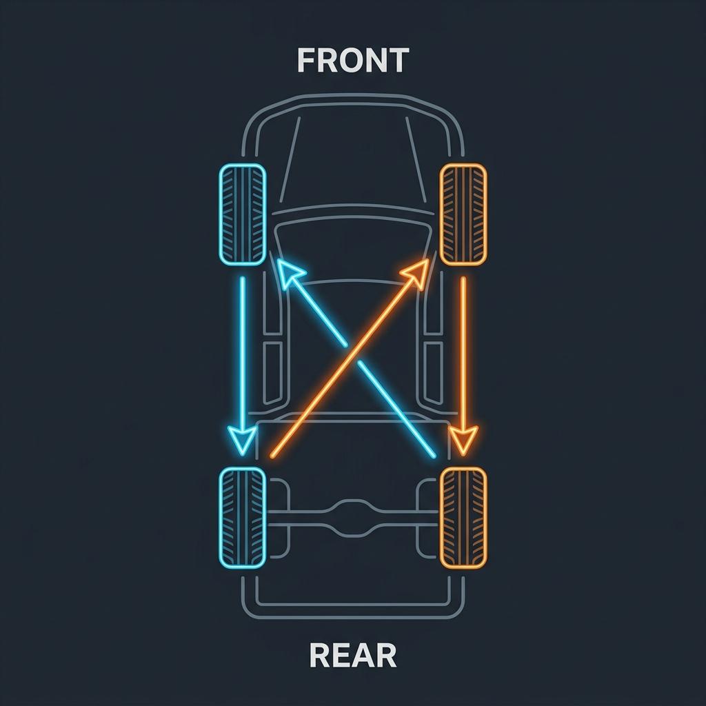 4WD Forward Cross Tire Rotation Pattern